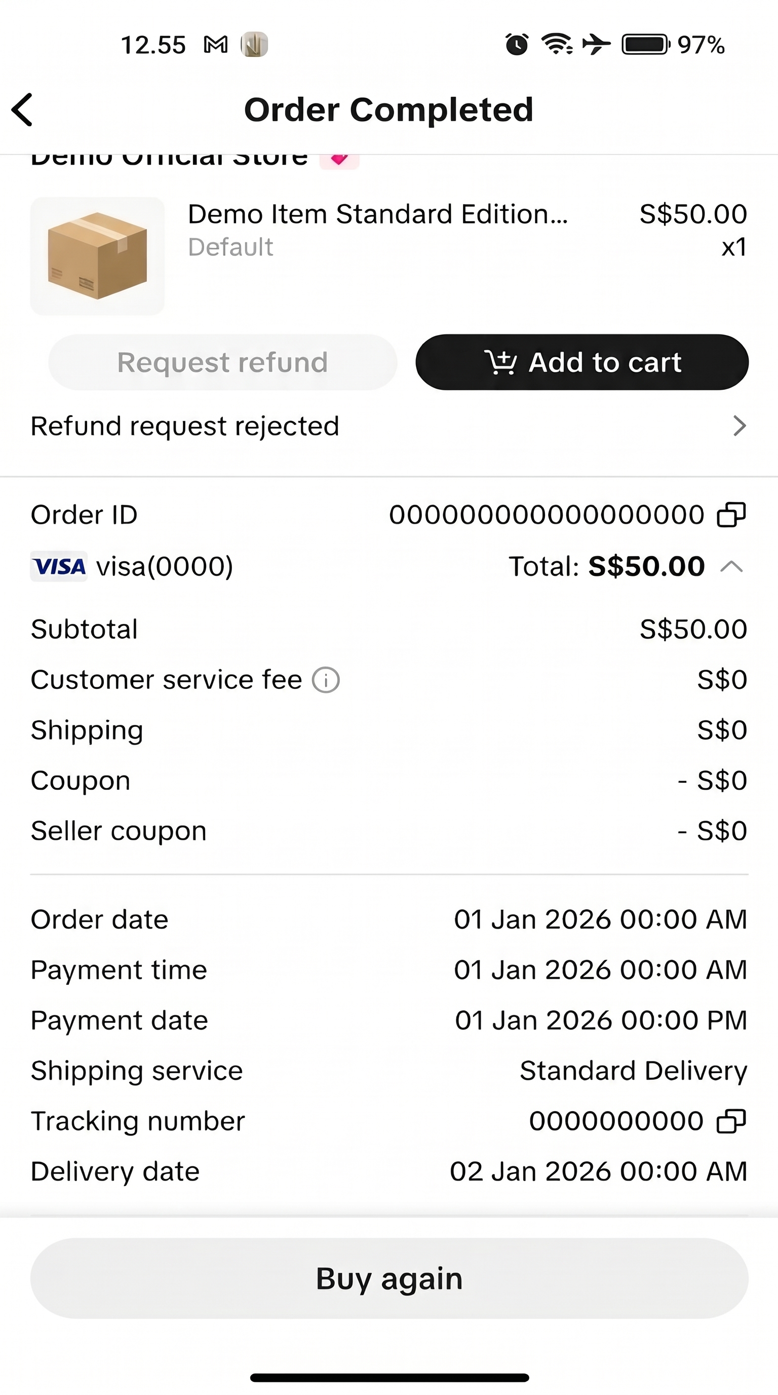 Example of a TikTok Shop order confirmation showing the order number, order date and total